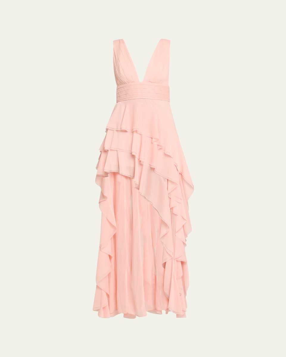 Holly Asymmetric Ruffle Maxi Dress